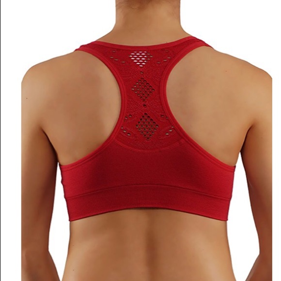 Red scoop neck push up sports bra Racerback - Picture 2 of 5